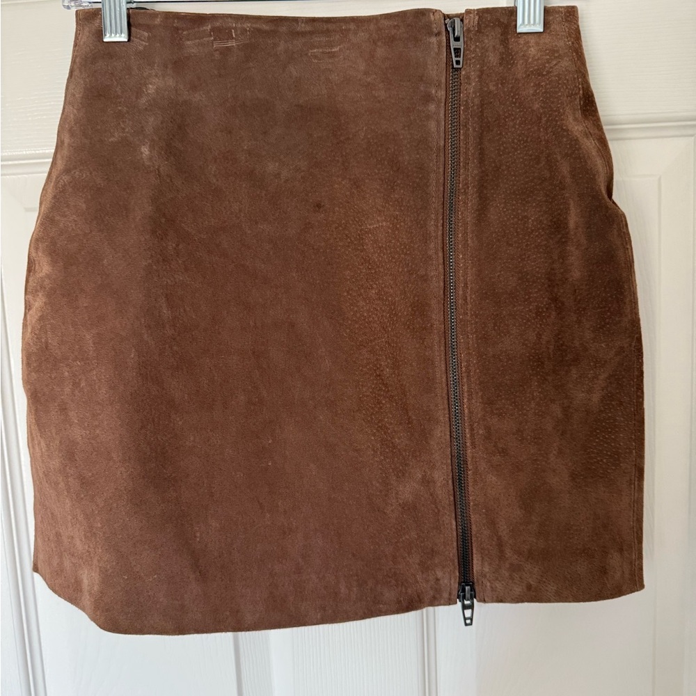 100% Leather Suede Blank NYC Side Zippered Brown Mini Skirt